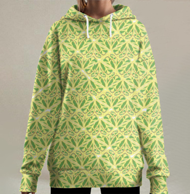 Листья гингко билоба на восходе рун бесшовный паттерн, Hoodie Long Oversize 3D
