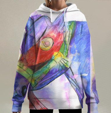 Яркая красочная голова животного с удивлением живое творчество, Hoodie Long Oversize 3D
