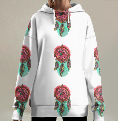 Ловец снов и пятна краски., Hoodie Long Oversize 3D