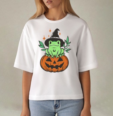 Witch Frog Pumpkin / Ведьма Лягушка Магия Хэллоуина Октябрь, Футболка женская оверсайз Mido