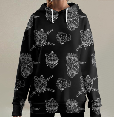 Любовь зла чёрно-белый, Hoodie Long Oversize 3D