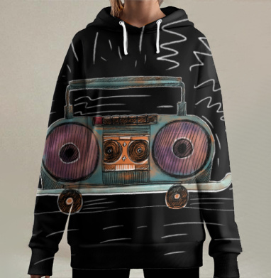 Ретро магнитофон энергия ностальгия драйв, Hoodie Long Oversize 3D