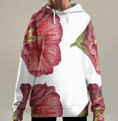 Красный цветок раскрывающий свою красоту природы, Hoodie Long Oversize 3D