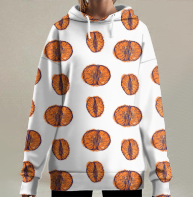 Оранжевые мандарины свежесть фруктов на сером фоне, Hoodie Long Oversize 3D