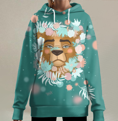 Медведь цветочный, Hoodie Long Oversize 3D