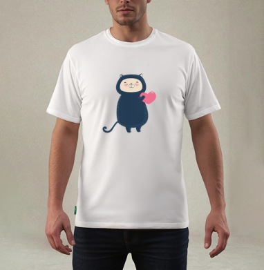 Милый котик с розовым сердцем в kawaii стиле, Футболка мужская REGULAR белая