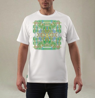 Футболка с техно-принтом в стиле печатной платы, Футболка мужская REGULAR белая