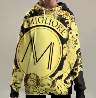 Золотой герб с короной и буквами лучшее качество, Hoodie Long Oversize 3D