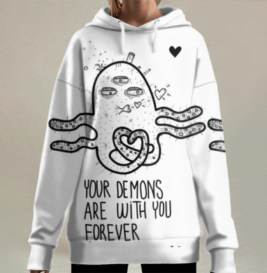 Принимающий внутреннюю тьму демон навсегда с демонами, Hoodie Long Oversize 3D