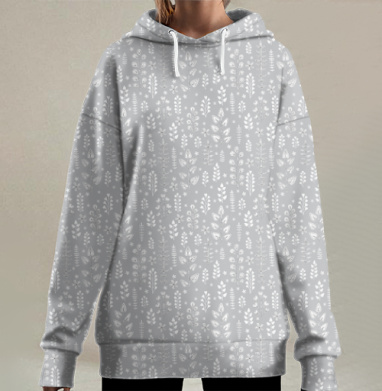 Монохромная растительная текстура, Hoodie Long Oversize 3D