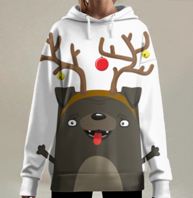 Мопс-олень, Hoodie Long Oversize 3D