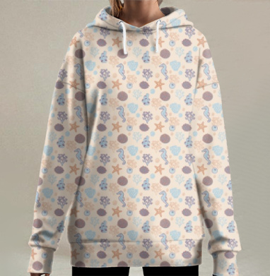 Морской ретро паттерн, Hoodie Long Oversize 3D
