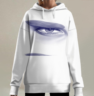 Глубокий мужской глаз синих оттенков смотрит прямо перед собой, Hoodie Long Oversize 3D