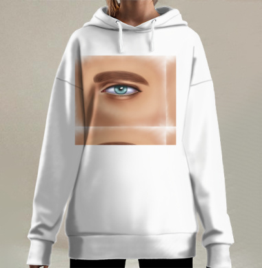 Голубой мужской глаз с бежево коричневой естественной гаммой, Hoodie Long Oversize 3D