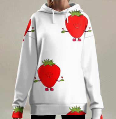 Мультяшная клубника, Hoodie Long Oversize 3D