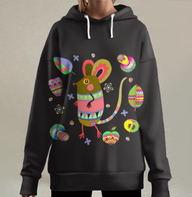 Мышь на черном фоне., Hoodie Long Oversize 3D