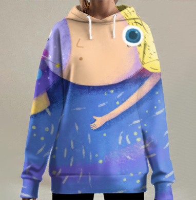 Девочка с космическим шаром мечты в руках, Hoodie Long Oversize 3D