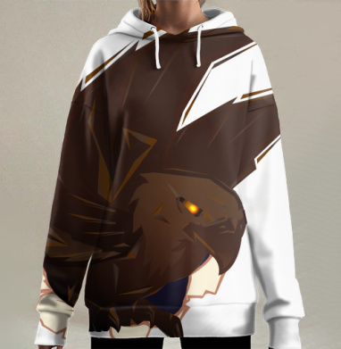 Dark Powerful Eagle Breaking Through Torn Surface Орёл Прорывающийся Через Рваную Поверхность, Hoodie Long Oversize 3D
