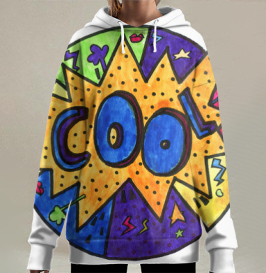 Надпись Кул в стиле поп-арт, Hoodie Long Oversize 3D