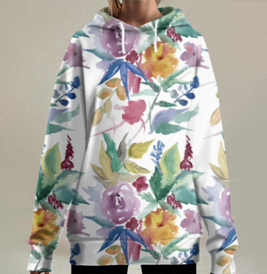 Нежные снежные розовые розы, Hoodie Long Oversize 3D