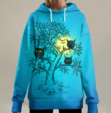 Ночная жизнь сов, Hoodie Long Oversize 3D