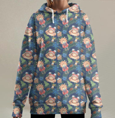 Милый поросёнок с цветами в лесу для уютных дней, Hoodie Long Oversize 3D