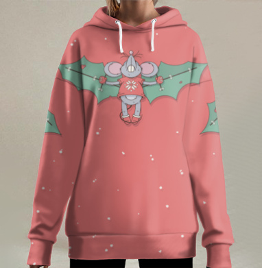 Рождественская мышь летит на остролисте рождественская мышь-пилот, Hoodie Long Oversize 3D