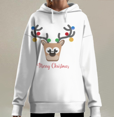 Олень с праздничными шарами рождественский олень весёлые игрушки, Hoodie Long Oversize 3D
