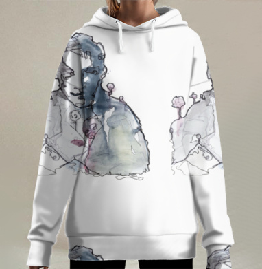 Мужской портрет акварелью внутренний конфликт спокойствие, Hoodie Long Oversize 3D