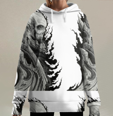 Огненный череп, Hoodie Long Oversize 3D
