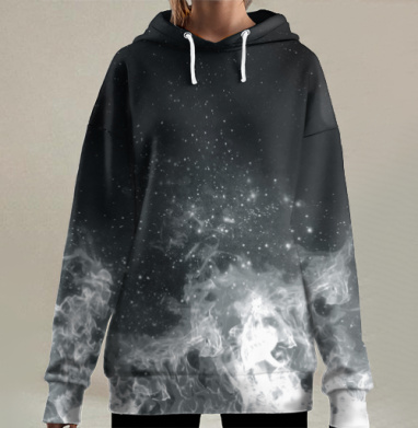 Огонь черно-белая, Hoodie Long Oversize 3D