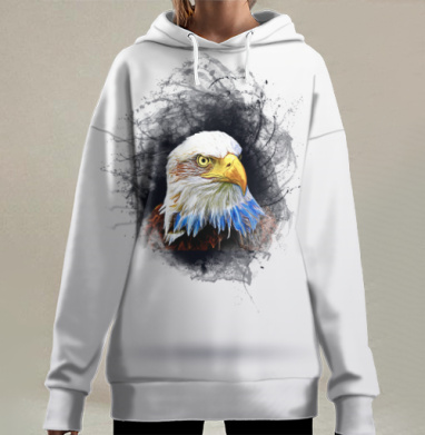 Орел с синим акцентом и черным фоном – Орел с синим акцентом, Hoodie Long Oversize 3D
