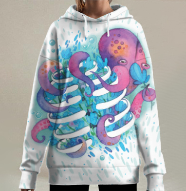 Осьминог и ребра, Hoodie Long Oversize 3D