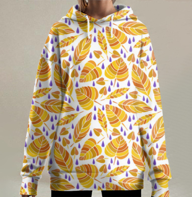 Осенний микс: яркий узор листьев и капель, Hoodie Long Oversize 3D
