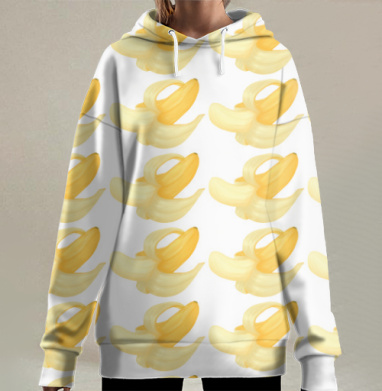 Банановый Рай Яркие Желтые Бананы Выплесни Эмоции Наружу, Hoodie Long Oversize 3D
