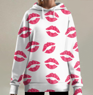 Яркие губные поцелуи женственные красочные поцелуи, Hoodie Long Oversize 3D