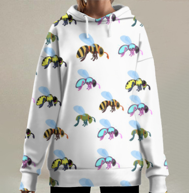 Яркие разноцветные пчелы в мультяшном стиле необычные формы, Hoodie Long Oversize 3D