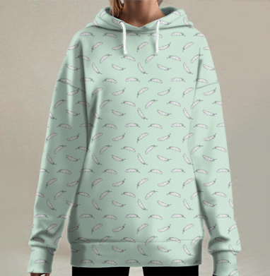 Перья на голубом, Hoodie Long Oversize 3D