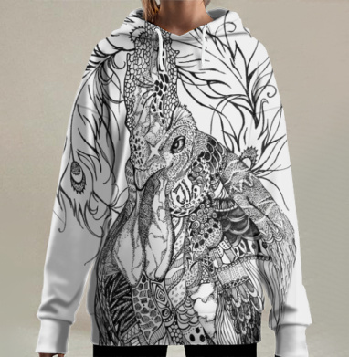 Петух. Стилизация., Hoodie Long Oversize 3D