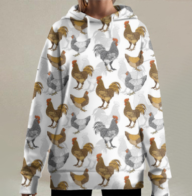 Петухи и курицы, Hoodie Long Oversize 3D