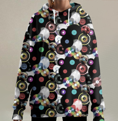 Виниловая диско-симфония ретро яркости, Hoodie Long Oversize 3D