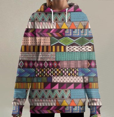 Яркий этнический абстрактный орнамент ручной работы, Hoodie Long Oversize 3D