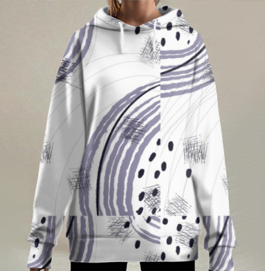 Серо черные линии абстрактные объекты на белом фоне, Hoodie Long Oversize 3D