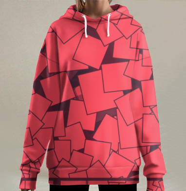 Красные Квадраты Геометрическая Концентрация Энергии, Hoodie Long Oversize 3D