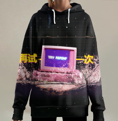 Футуристический монитор погружается в воду, Hoodie Long Oversize 3D