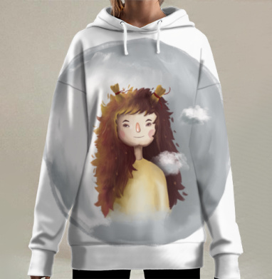 Милая девочка с копной волос естественная воздушность мечты, Hoodie Long Oversize 3D