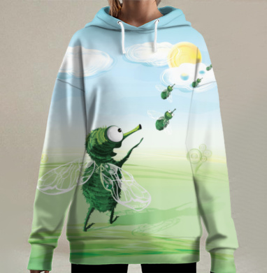 Муха-родитель с молодыми мухами и ростком, Hoodie Long Oversize 3D