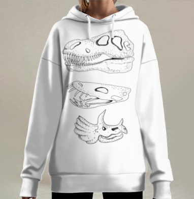 Черепа динозавров анатомическая графика точная старина, Hoodie Long Oversize 3D