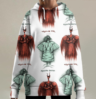Противопоставление ангела и черта в юморе и стиле, Hoodie Long Oversize 3D