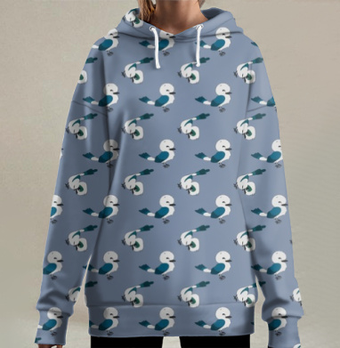 Чайки в свободе морского ветра, Hoodie Long Oversize 3D